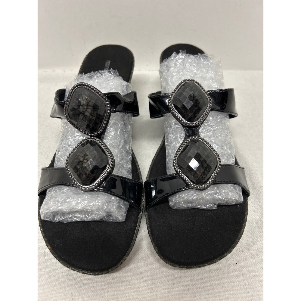 Montego Bay Club Black Wedge Sandals Embellished Black Plastic‎ Stone Size 8